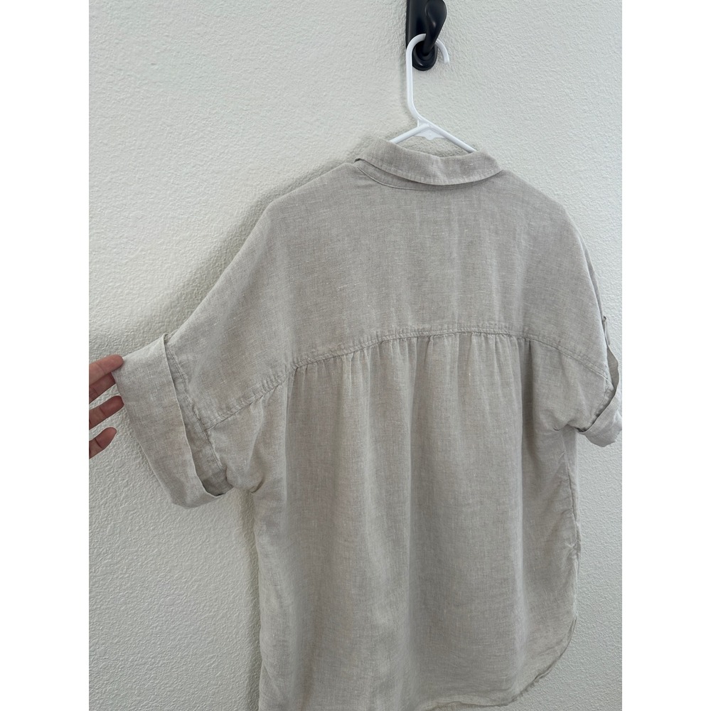 J.Crew Button Down Shirt Womens L Beige Baird McNutt Irish Linen Short Sleeve - Picture 7 of 10